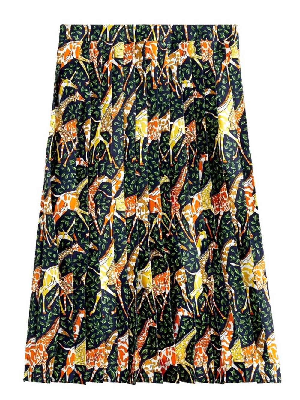 NWT J.Crew Pleated Midi in Navy Giraffes Print A-line Skirt 8